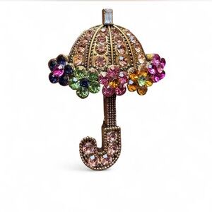 New Colorful Rhinestone Gold Toned Umbrella Brooch